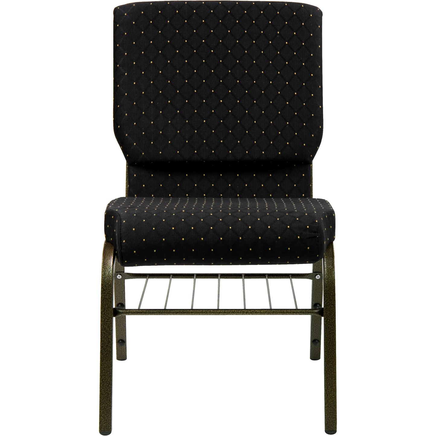 HERCULES Series 18.5''W Church Chair in Black Dot Patterned Fabric with Book Rack - Gold Vein Frame Black Dot Patterned Fabric/Gold Vein Frame