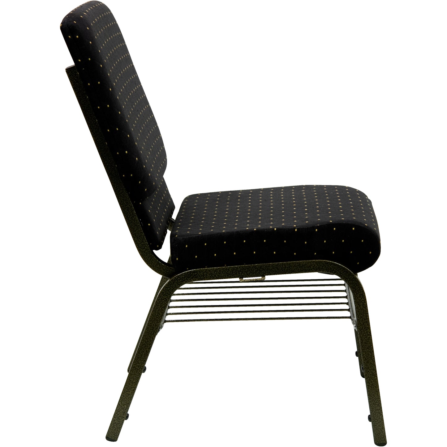 HERCULES Series 18.5''W Church Chair in Black Dot Patterned Fabric with Book Rack - Gold Vein Frame Black Dot Patterned Fabric/Gold Vein Frame