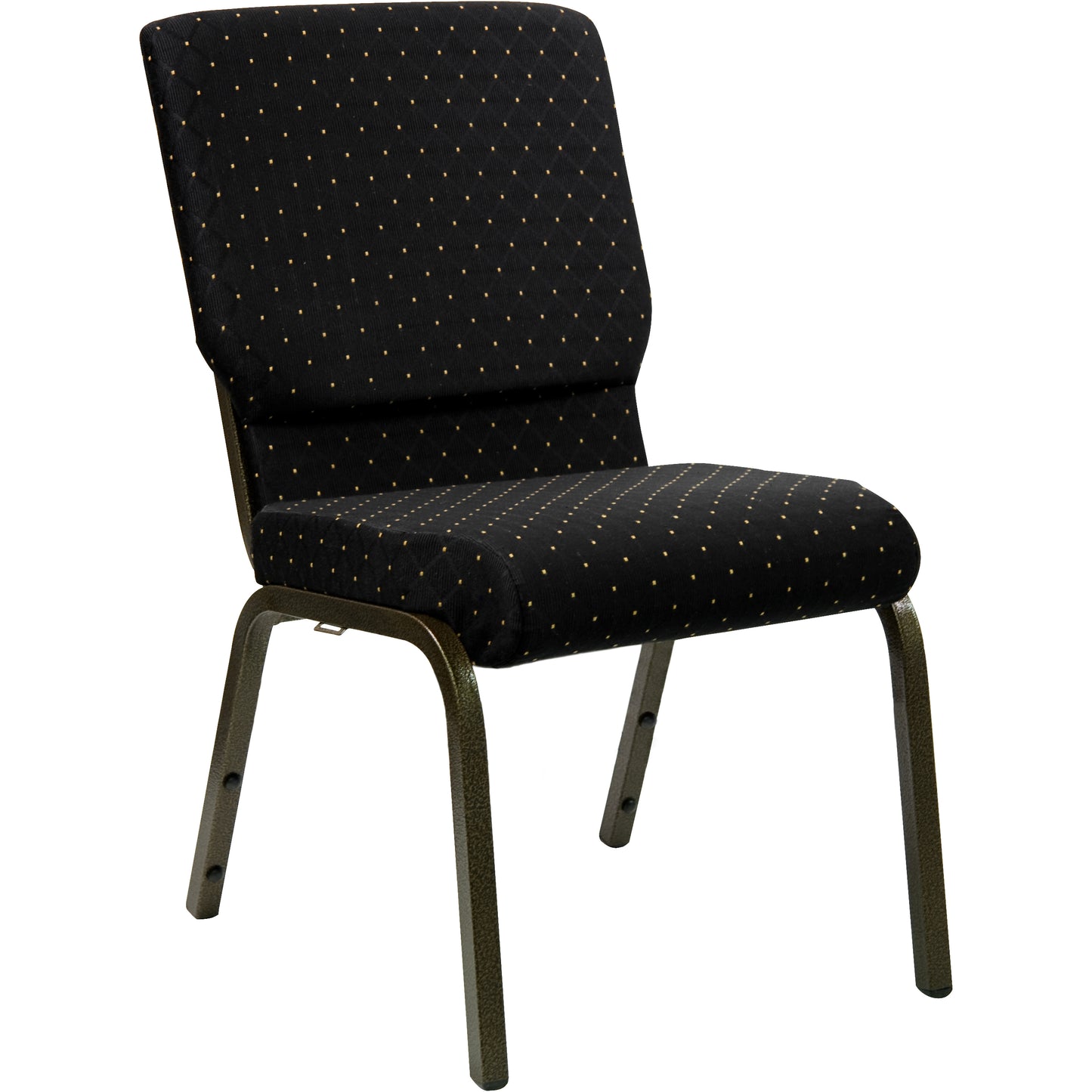HERCULES Series 18.5''W Stacking Church Chair in Black Dot Patterned Fabric - Gold Vein Frame Black Dot Patterned Fabric/Gold Vein Frame