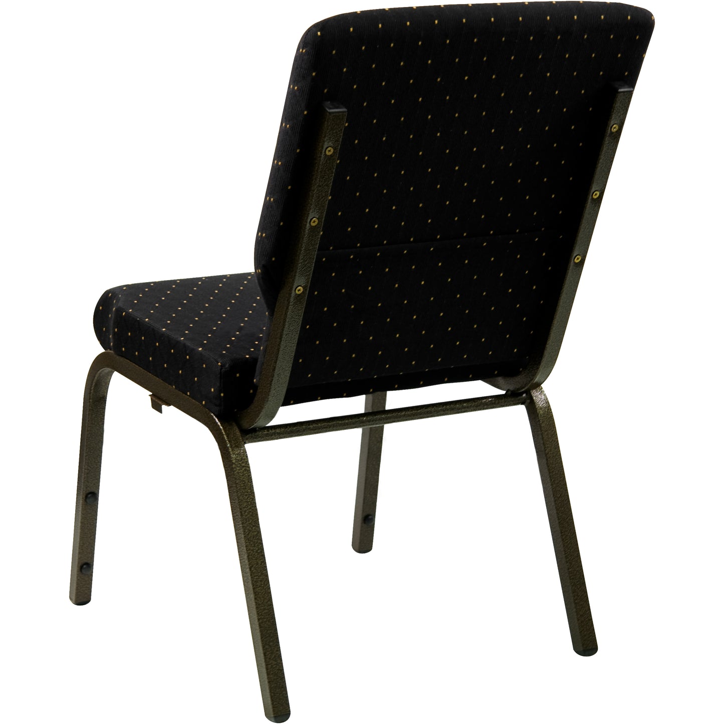 HERCULES Series 18.5''W Stacking Church Chair in Black Dot Patterned Fabric - Gold Vein Frame Black Dot Patterned Fabric/Gold Vein Frame