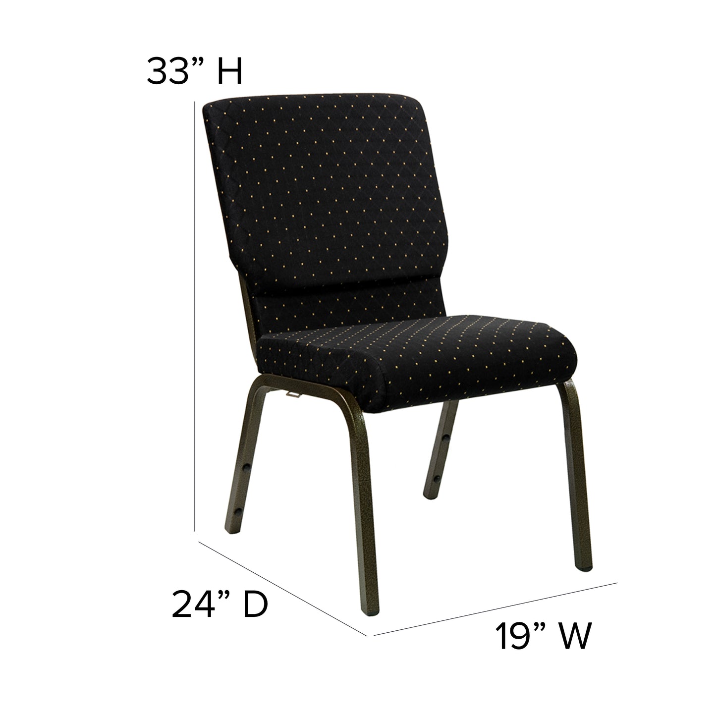 HERCULES Series 18.5''W Stacking Church Chair in Black Dot Patterned Fabric - Gold Vein Frame Black Dot Patterned Fabric/Gold Vein Frame