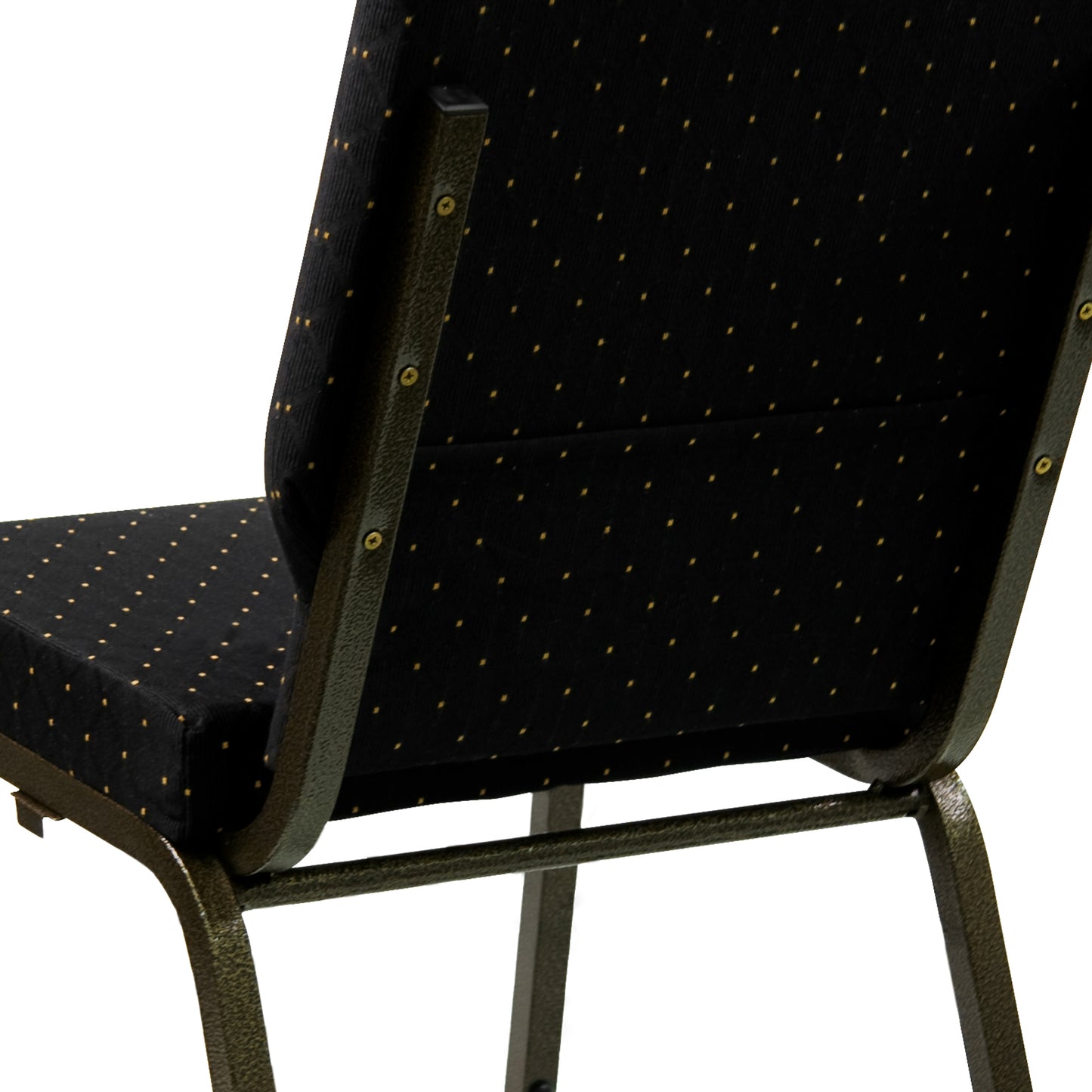 HERCULES Series 18.5''W Stacking Church Chair in Black Dot Patterned Fabric - Gold Vein Frame Black Dot Patterned Fabric/Gold Vein Frame
