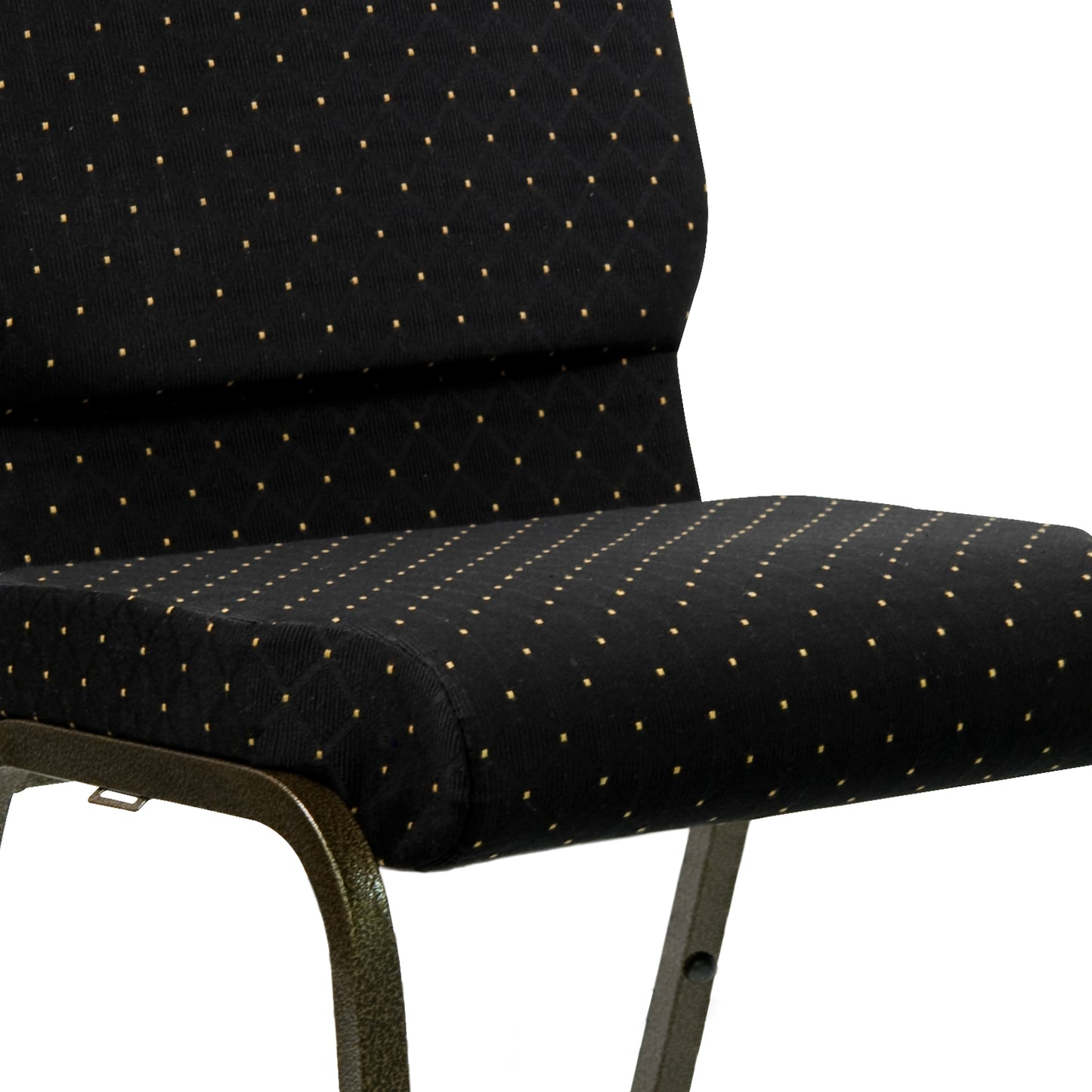 HERCULES Series 18.5''W Stacking Church Chair in Black Dot Patterned Fabric - Gold Vein Frame Black Dot Patterned Fabric/Gold Vein Frame