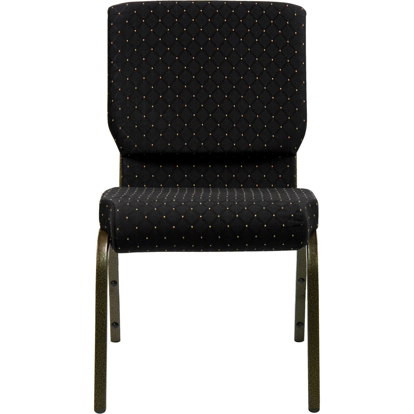 HERCULES Series 18.5''W Stacking Church Chair in Black Dot Patterned Fabric - Gold Vein Frame Black Dot Patterned Fabric/Gold Vein Frame