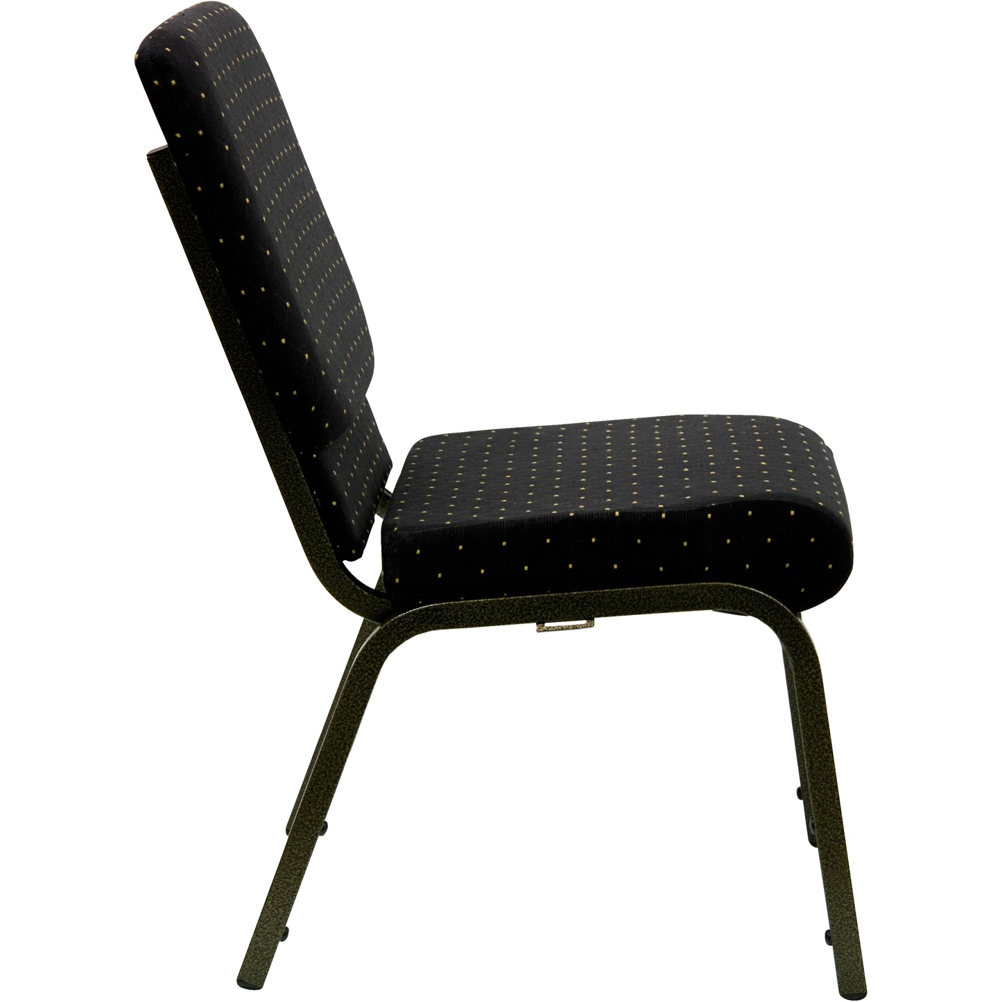 HERCULES Series 18.5''W Stacking Church Chair in Black Dot Patterned Fabric - Gold Vein Frame Black Dot Patterned Fabric/Gold Vein Frame