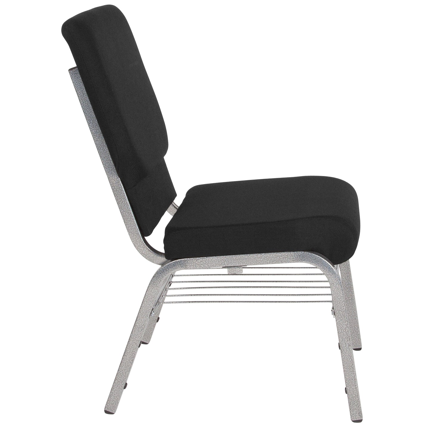 HERCULES Series 18.5''W Church Chair in Black Fabric with Book Rack - Silver Vein Frame Black Fabric/Silver Vein Frame