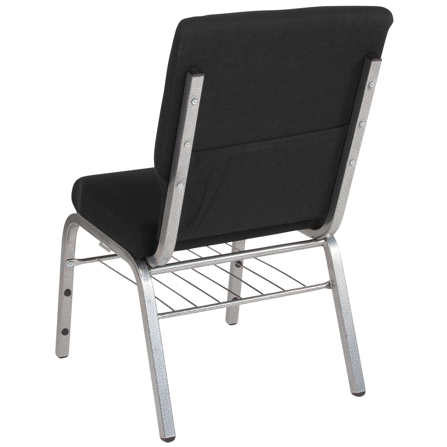 HERCULES Series 18.5''W Church Chair in Black Fabric with Book Rack - Silver Vein Frame Black Fabric/Silver Vein Frame