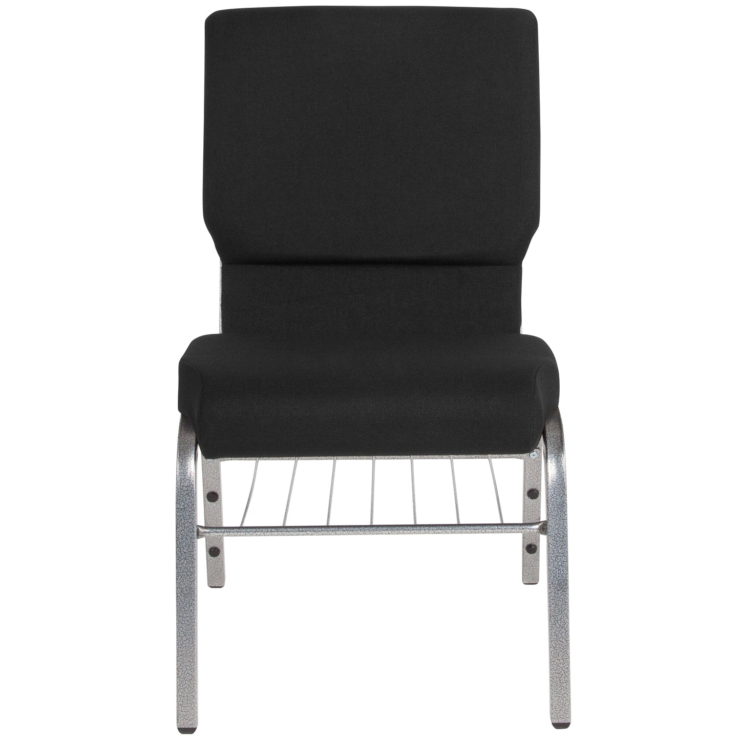 HERCULES Series 18.5''W Church Chair in Black Fabric with Book Rack - Silver Vein Frame Black Fabric/Silver Vein Frame