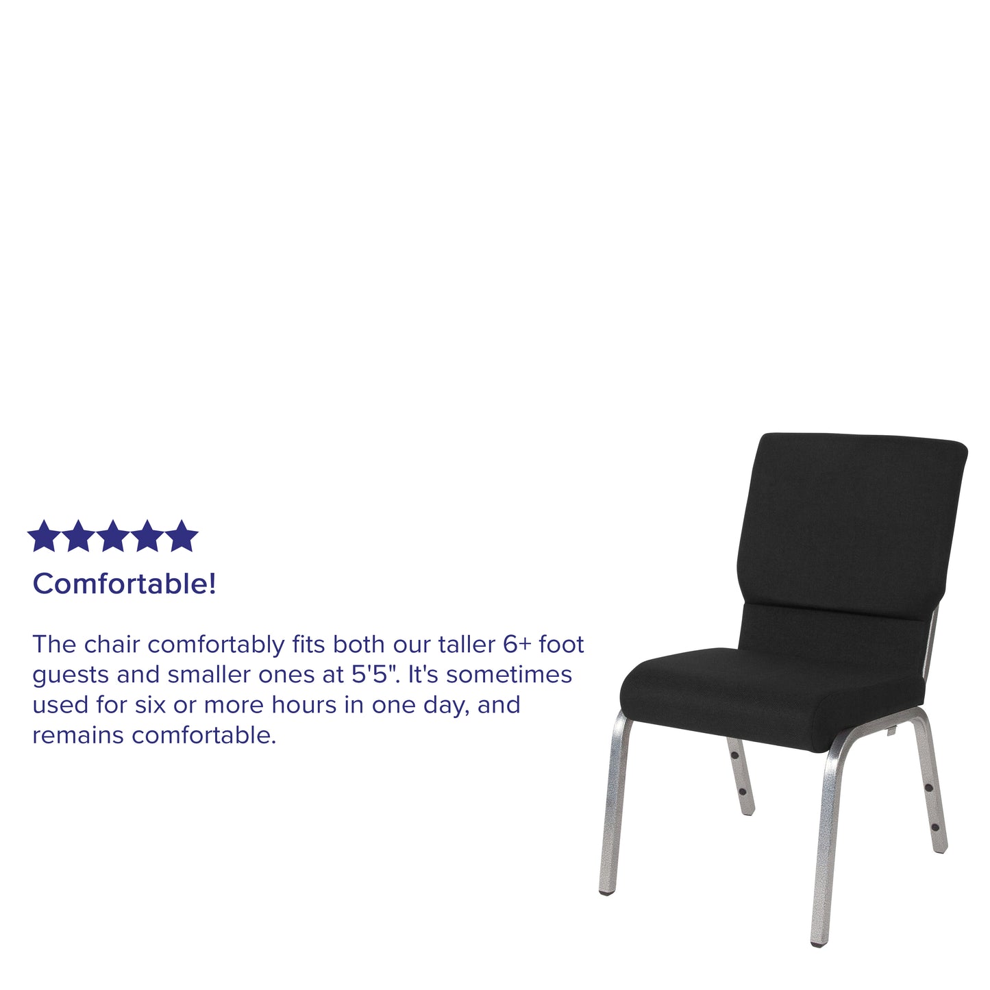 HERCULES Series 18.5''W Stacking Church Chair in Black Fabric - Silver Vein Frame Black Fabric/Silver Vein Frame
