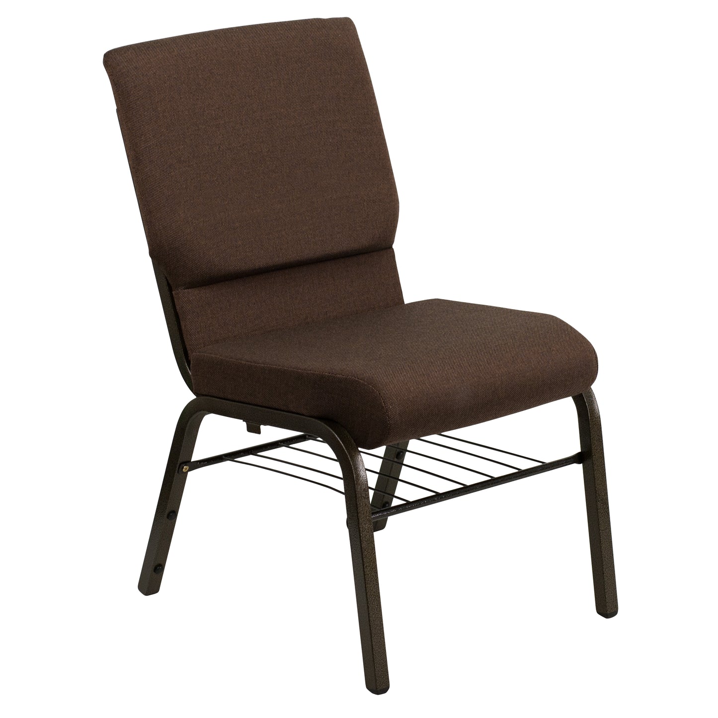 HERCULES Series 18.5''W Church Chair in Brown Fabric with Book Rack - Gold Vein Frame Brown Fabric/Gold Vein Frame