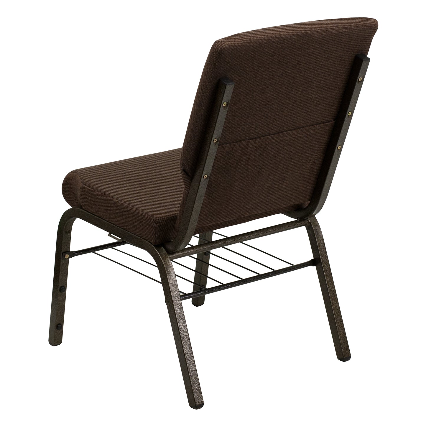 HERCULES Series 18.5''W Church Chair in Brown Fabric with Book Rack - Gold Vein Frame Brown Fabric/Gold Vein Frame