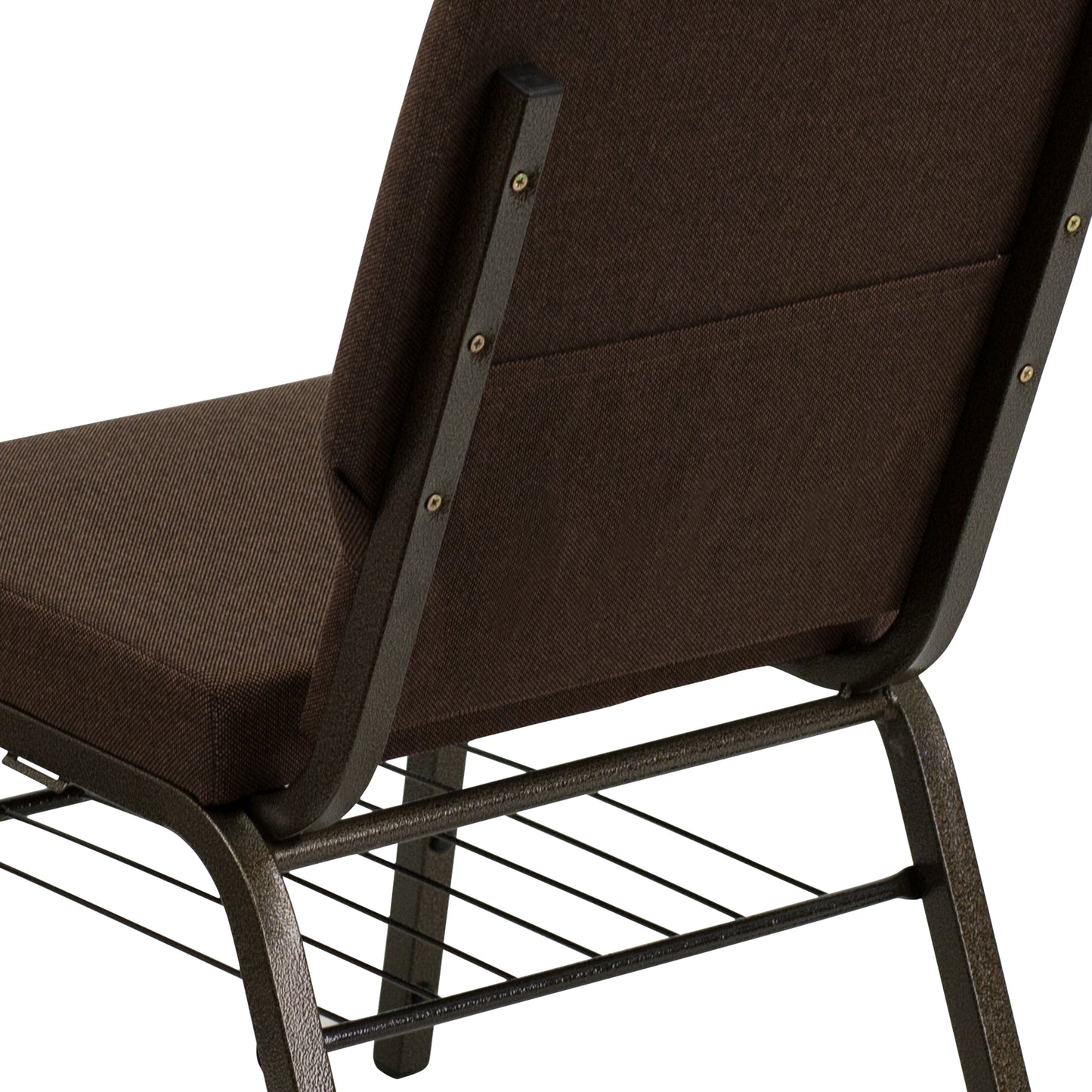 HERCULES Series 18.5''W Church Chair in Brown Fabric with Book Rack - Gold Vein Frame Brown Fabric/Gold Vein Frame