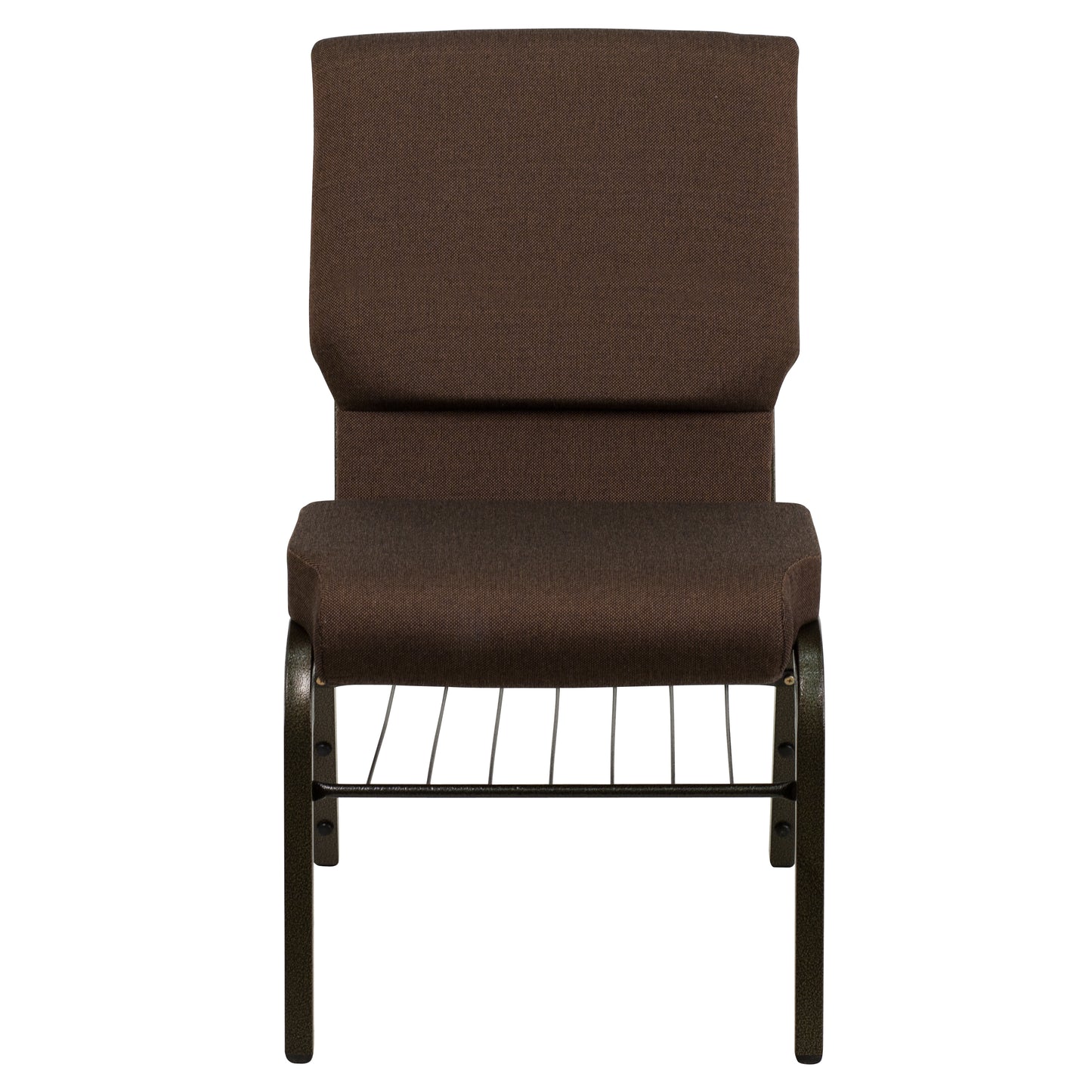 HERCULES Series 18.5''W Church Chair in Brown Fabric with Book Rack - Gold Vein Frame Brown Fabric/Gold Vein Frame