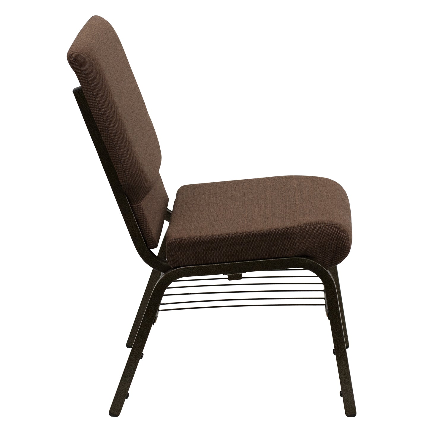 HERCULES Series 18.5''W Church Chair in Brown Fabric with Book Rack - Gold Vein Frame Brown Fabric/Gold Vein Frame