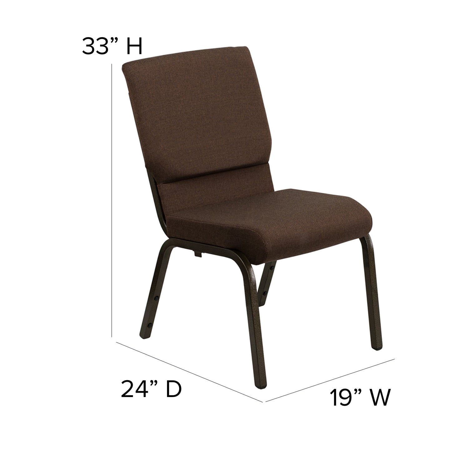 HERCULES Series 18.5''W Stacking Church Chair in Brown Fabric - Gold Vein Frame Brown Fabric/Gold Vein Frame