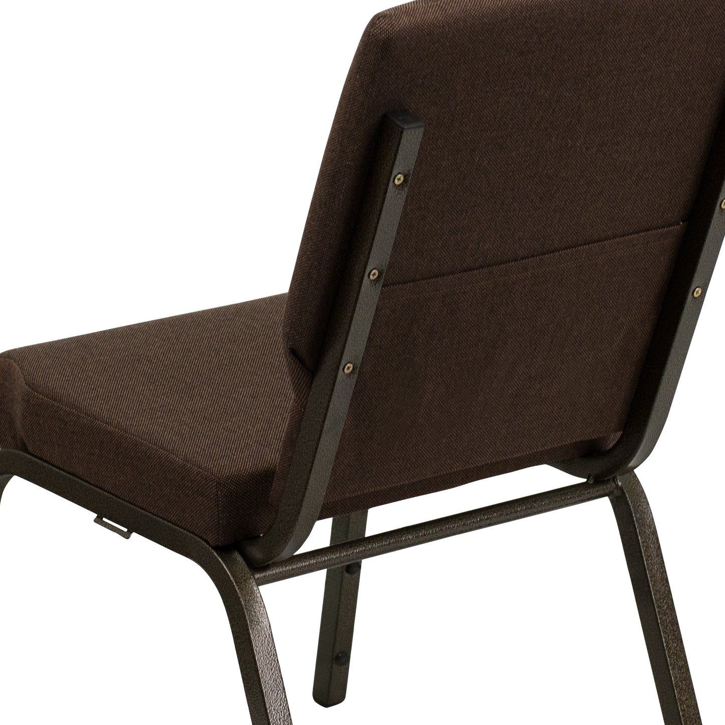 HERCULES Series 18.5''W Stacking Church Chair in Brown Fabric - Gold Vein Frame Brown Fabric/Gold Vein Frame