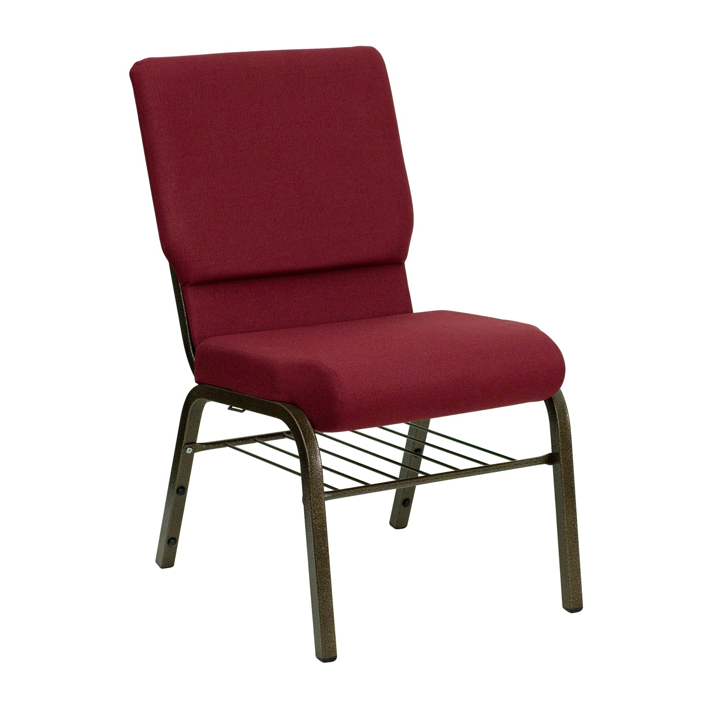 HERCULES Series 18.5''W Church Chair in Burgundy Fabric with Book Rack - Gold Vein Frame Burgundy Fabric/Gold Vein Frame