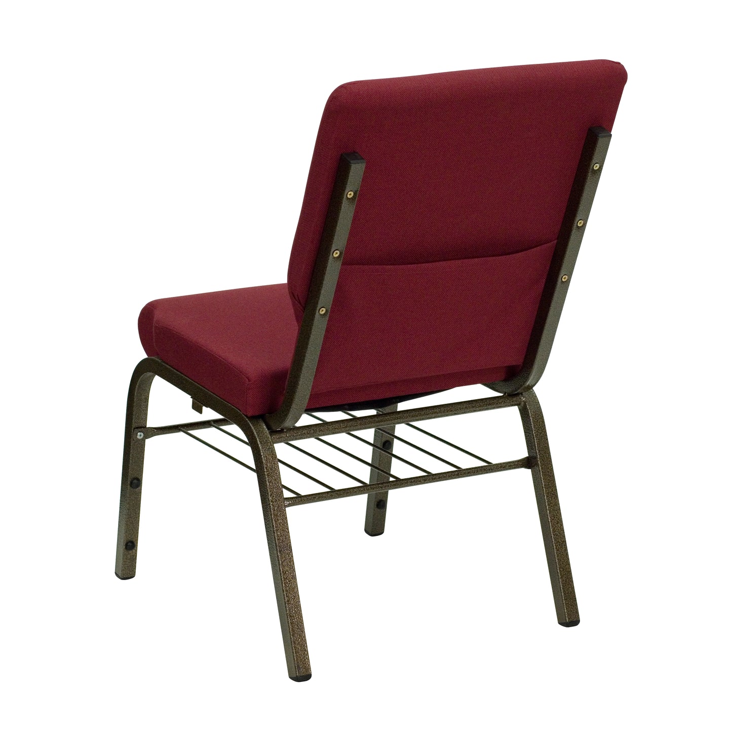 HERCULES Series 18.5''W Church Chair in Burgundy Fabric with Book Rack - Gold Vein Frame Burgundy Fabric/Gold Vein Frame
