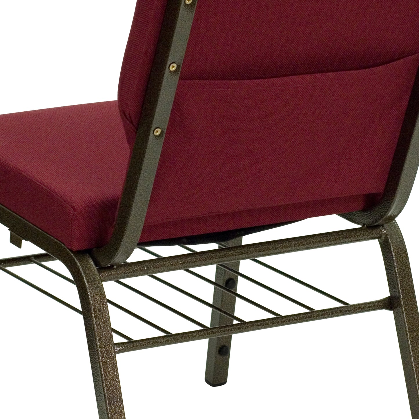 HERCULES Series 18.5''W Church Chair in Burgundy Fabric with Book Rack - Gold Vein Frame Burgundy Fabric/Gold Vein Frame