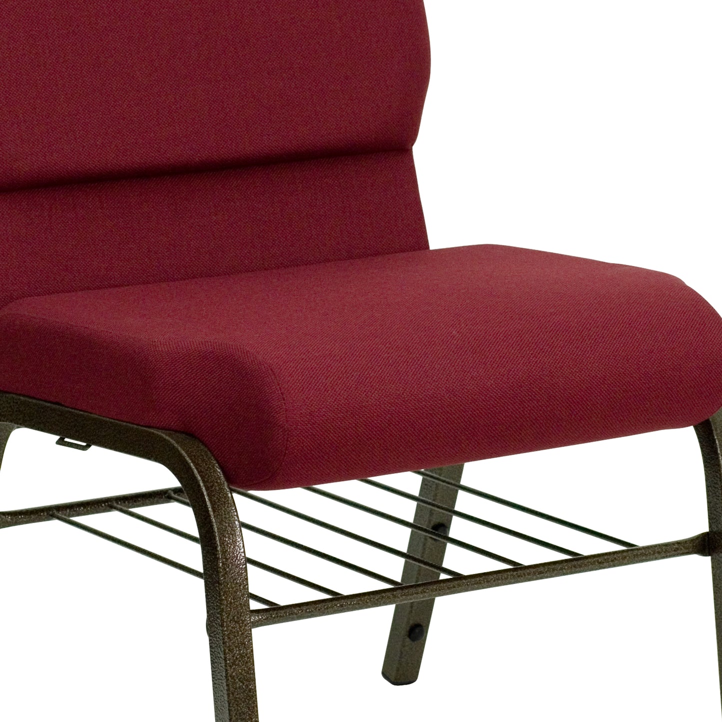HERCULES Series 18.5''W Church Chair in Burgundy Fabric with Book Rack - Gold Vein Frame Burgundy Fabric/Gold Vein Frame