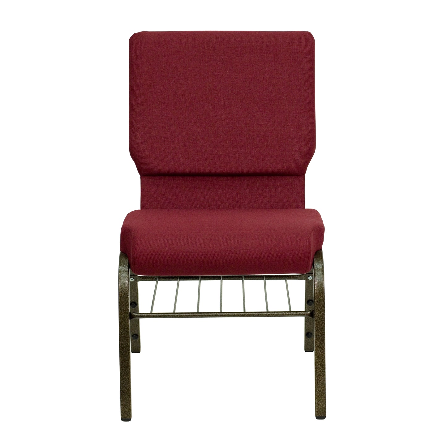 HERCULES Series 18.5''W Church Chair in Burgundy Fabric with Book Rack - Gold Vein Frame Burgundy Fabric/Gold Vein Frame