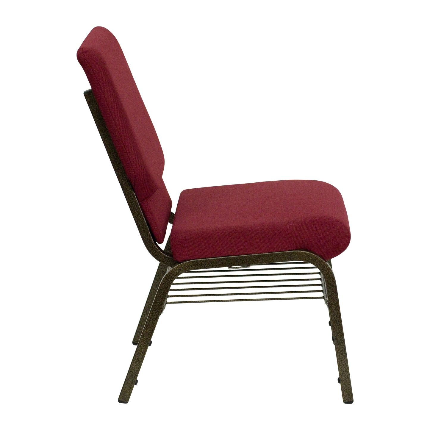 HERCULES Series 18.5''W Church Chair in Burgundy Fabric with Book Rack - Gold Vein Frame Burgundy Fabric/Gold Vein Frame