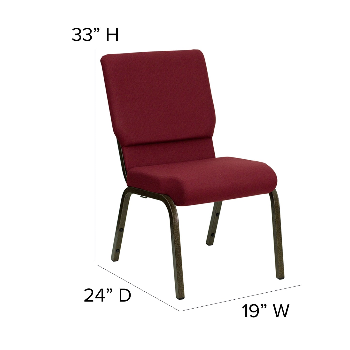 HERCULES Series 18.5''W Stacking Church Chair in Burgundy Fabric - Gold Vein Frame Burgundy Fabric/Gold Vein Frame