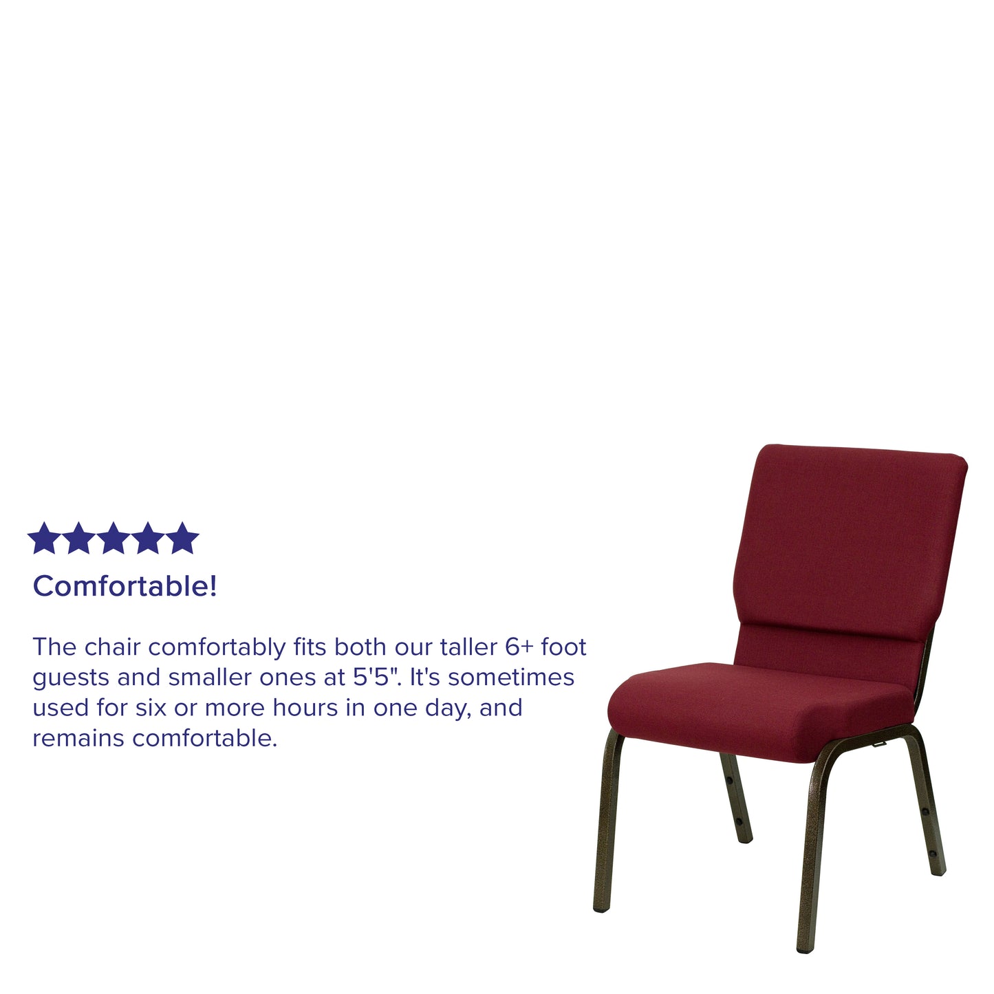 HERCULES Series 18.5''W Stacking Church Chair in Burgundy Fabric - Gold Vein Frame Burgundy Fabric/Gold Vein Frame