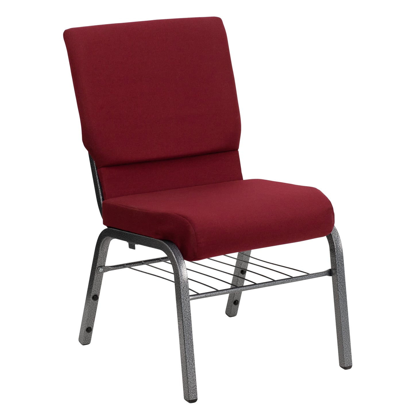 HERCULES Series 18.5''W Church Chair in Burgundy Fabric with Book Rack - Silver Vein Frame Burgundy Fabric/Silver Vein Frame