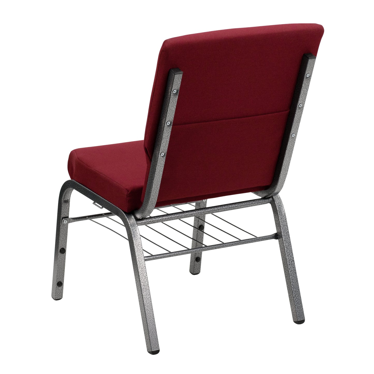 HERCULES Series 18.5''W Church Chair in Burgundy Fabric with Book Rack - Silver Vein Frame Burgundy Fabric/Silver Vein Frame