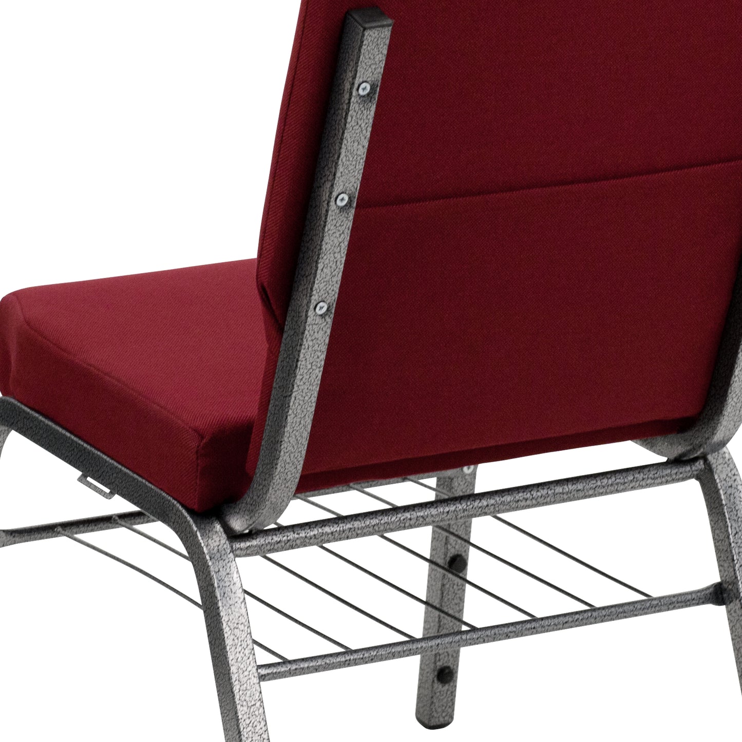 HERCULES Series 18.5''W Church Chair in Burgundy Fabric with Book Rack - Silver Vein Frame Burgundy Fabric/Silver Vein Frame