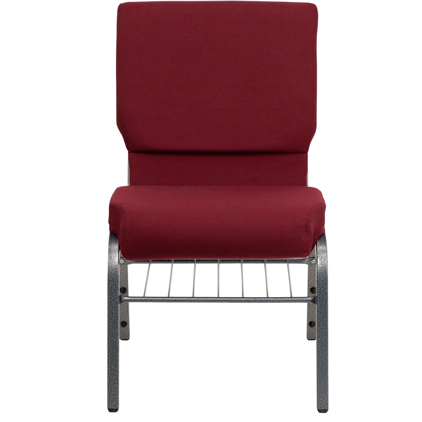 HERCULES Series 18.5''W Church Chair in Burgundy Fabric with Book Rack - Silver Vein Frame Burgundy Fabric/Silver Vein Frame