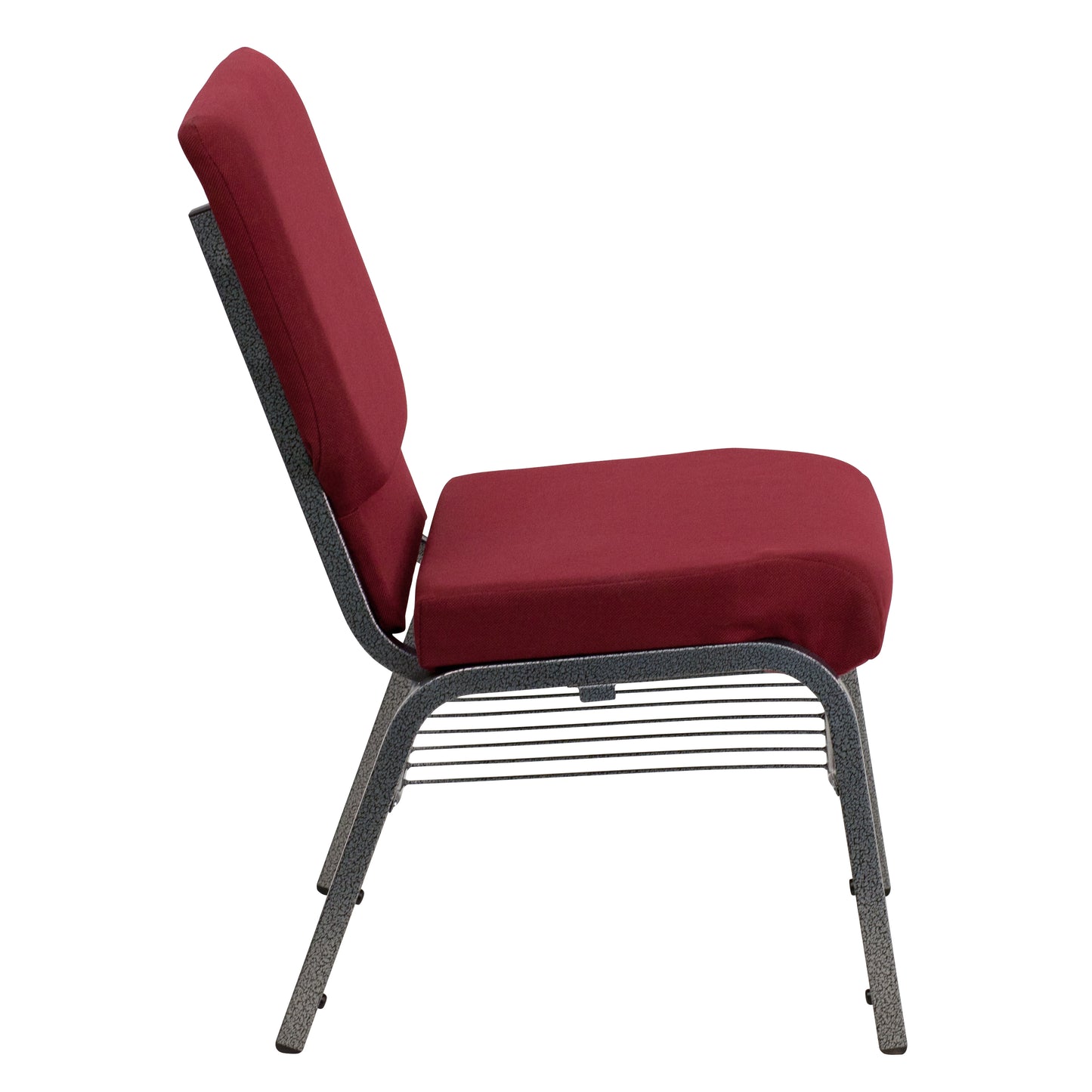 HERCULES Series 18.5''W Church Chair in Burgundy Fabric with Book Rack - Silver Vein Frame Burgundy Fabric/Silver Vein Frame