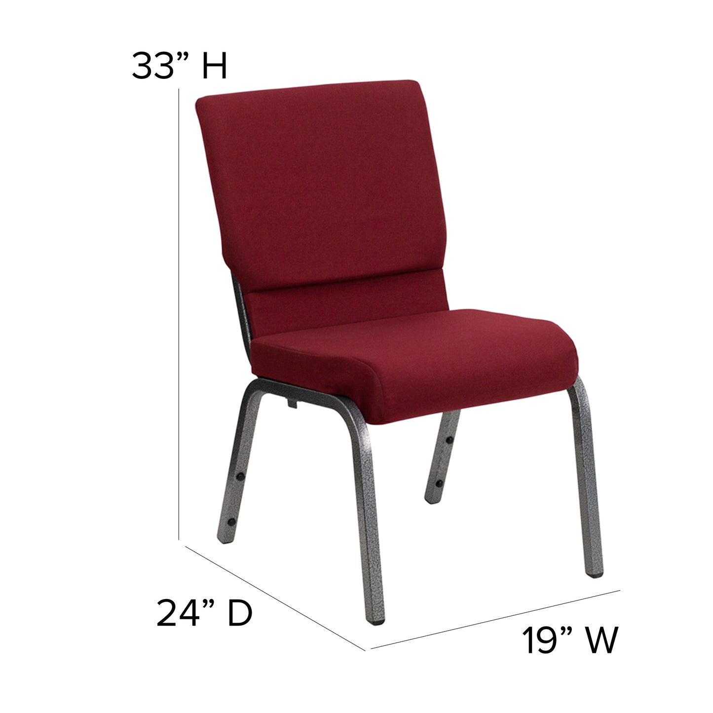 HERCULES Series 18.5''W Stacking Church Chair in Burgundy Fabric - Silver Vein Frame Burgundy Fabric/Silver Vein Frame