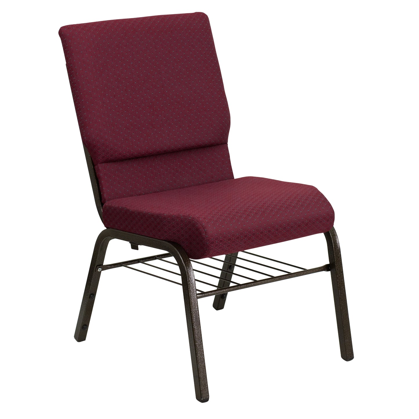 HERCULES Series 18.5''W Church Chair in Burgundy Patterned Fabric with Book Rack - Gold Vein Frame Burgundy Patterned Fabric/Gold Vein Frame