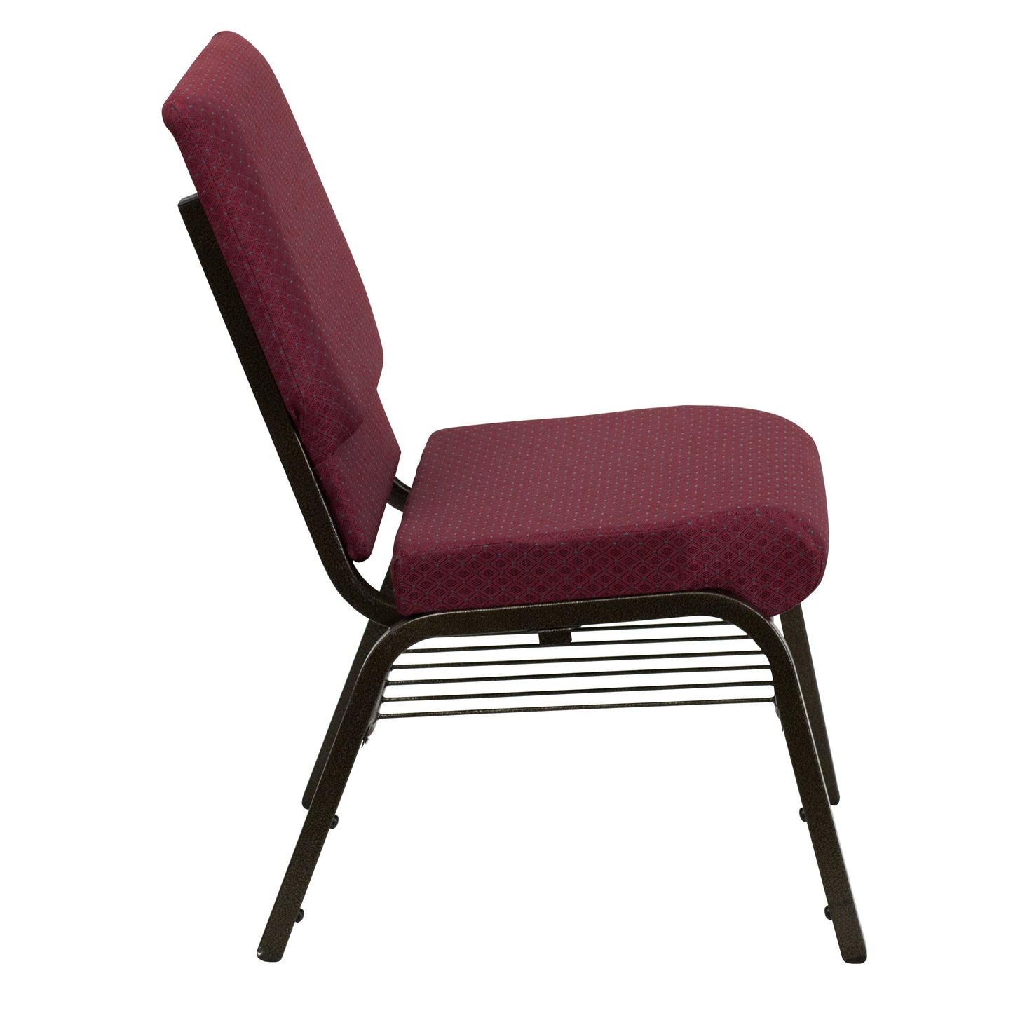 HERCULES Series 18.5''W Church Chair in Burgundy Patterned Fabric with Book Rack - Gold Vein Frame Burgundy Patterned Fabric/Gold Vein Frame
