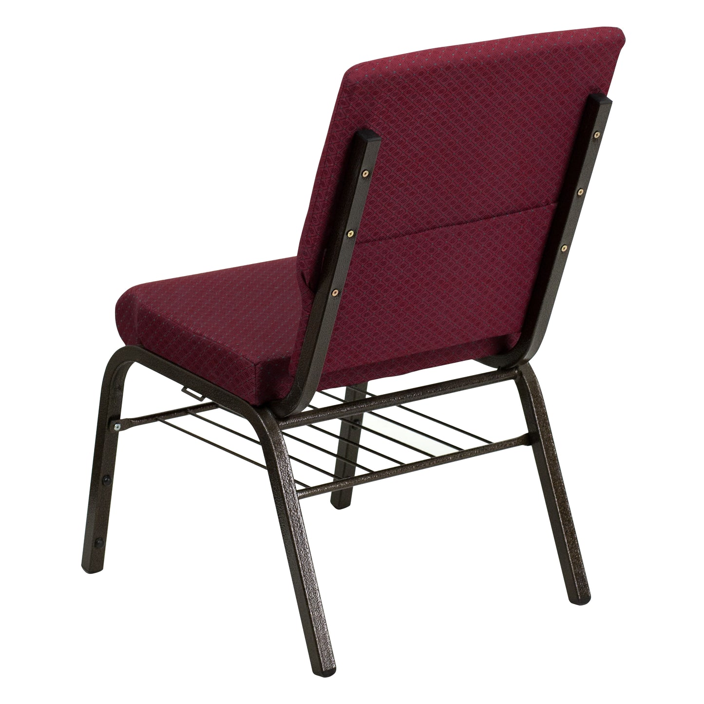 HERCULES Series 18.5''W Church Chair in Burgundy Patterned Fabric with Book Rack - Gold Vein Frame Burgundy Patterned Fabric/Gold Vein Frame