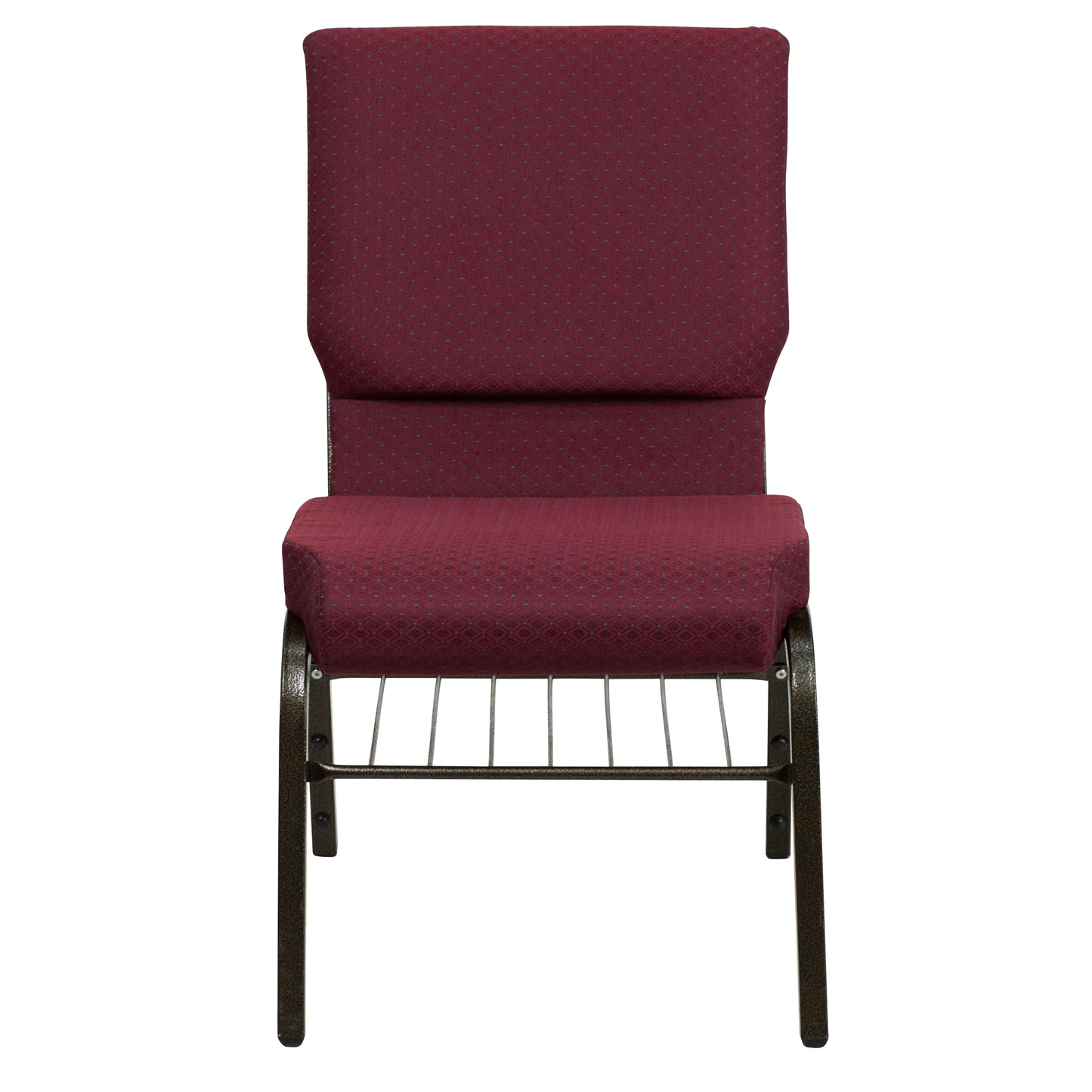 HERCULES Series 18.5''W Church Chair in Burgundy Patterned Fabric with Book Rack - Gold Vein Frame Burgundy Patterned Fabric/Gold Vein Frame