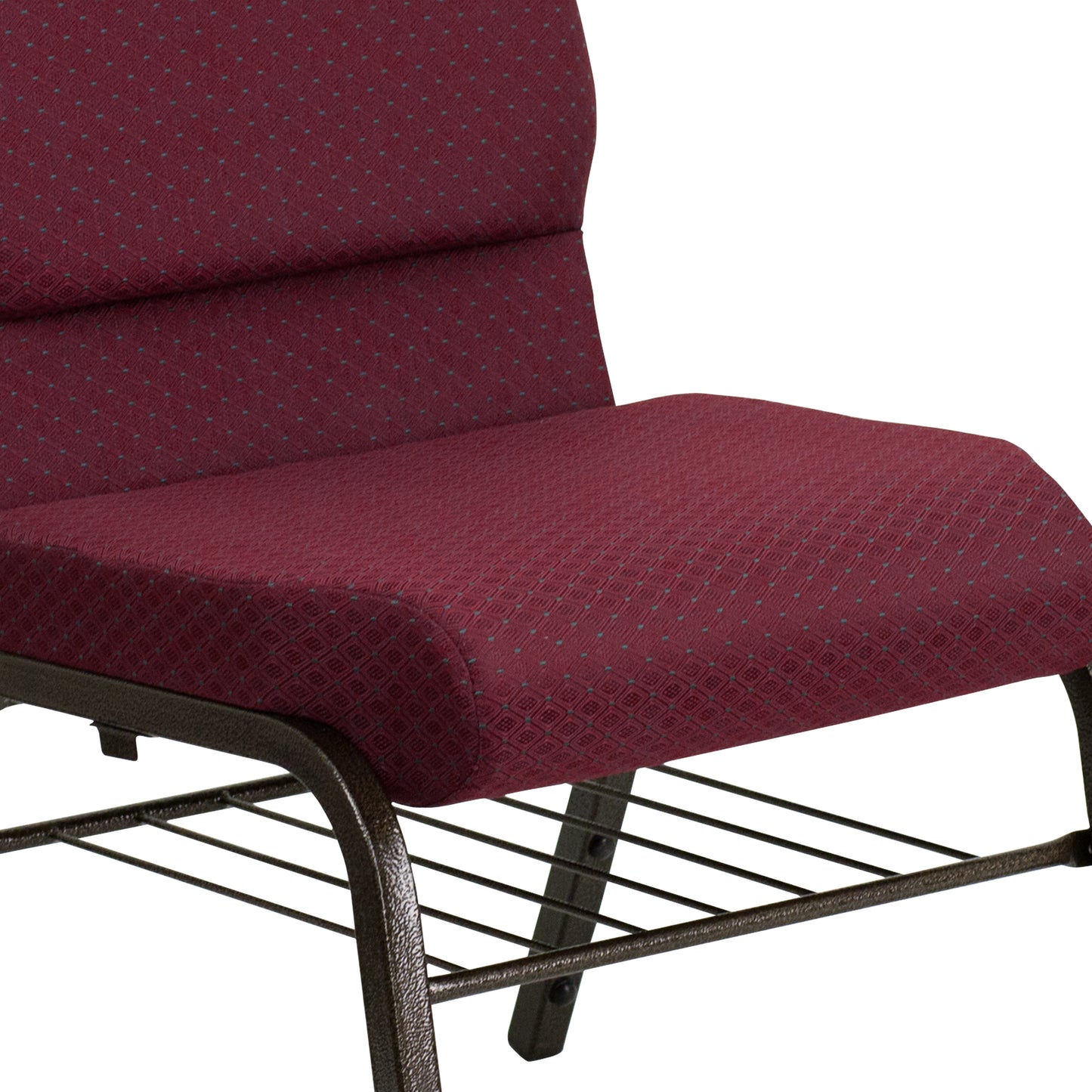 HERCULES Series 18.5''W Church Chair in Burgundy Patterned Fabric with Book Rack - Gold Vein Frame Burgundy Patterned Fabric/Gold Vein Frame