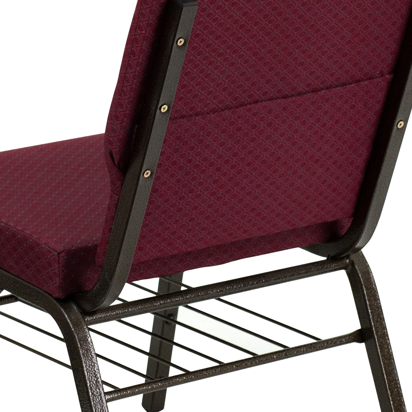 HERCULES Series 18.5''W Church Chair in Burgundy Patterned Fabric with Book Rack - Gold Vein Frame Burgundy Patterned Fabric/Gold Vein Frame