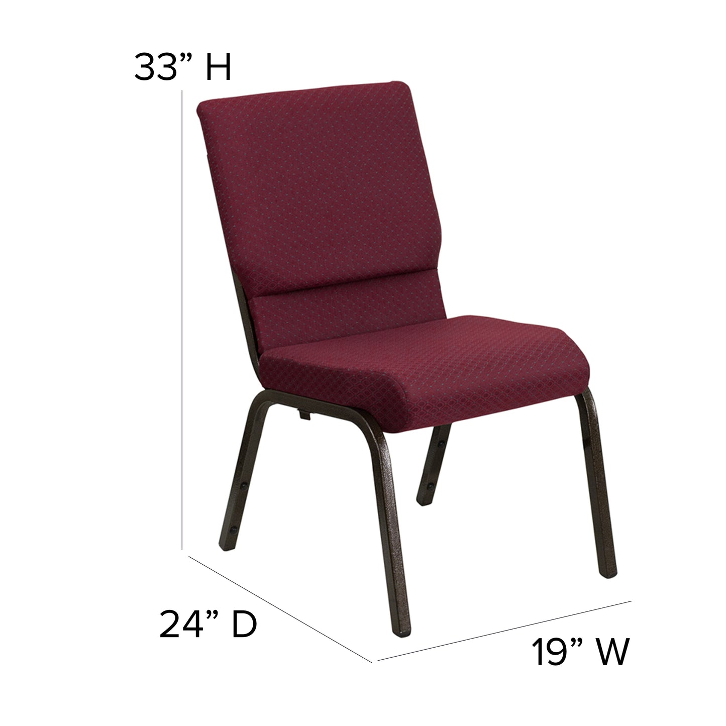 HERCULES Series 18.5''W Stacking Church Chair in Burgundy Patterned Fabric - Gold Vein Frame Burgundy Patterned Fabric/Gold Vein Frame