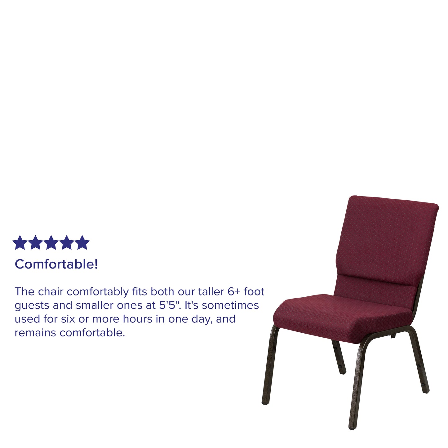 HERCULES Series 18.5''W Stacking Church Chair in Burgundy Patterned Fabric - Gold Vein Frame Burgundy Patterned Fabric/Gold Vein Frame