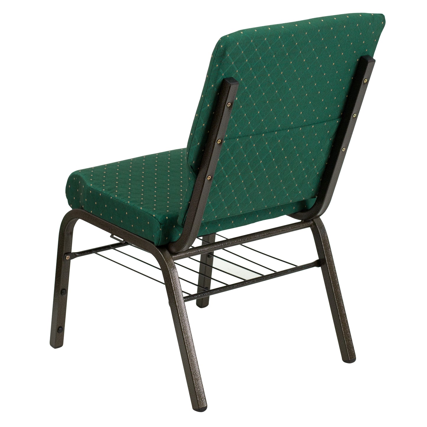HERCULES Series 18.5''W Church Chair in Green Patterned Fabric with Book Rack - Gold Vein Frame Green Patterned Fabric/Gold Vein Frame