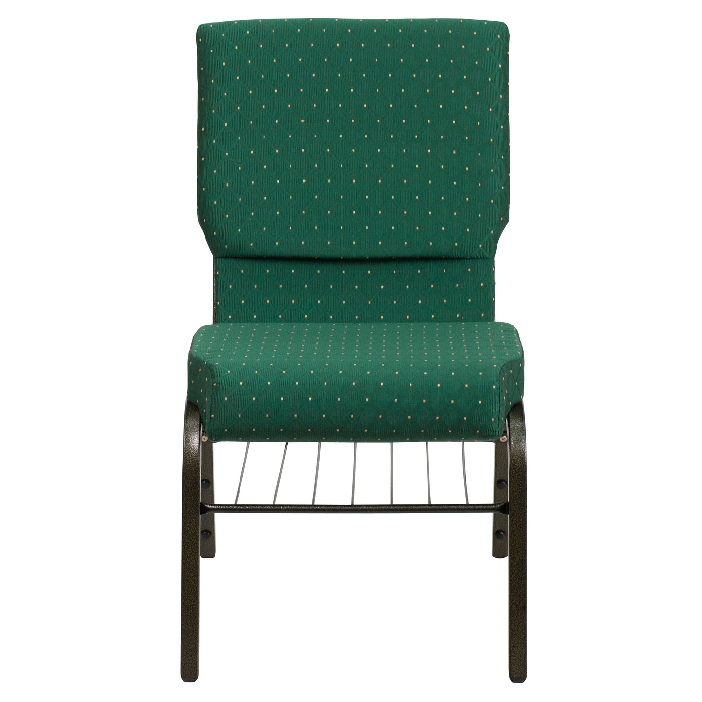 HERCULES Series 18.5''W Church Chair in Green Patterned Fabric with Book Rack - Gold Vein Frame Green Patterned Fabric/Gold Vein Frame