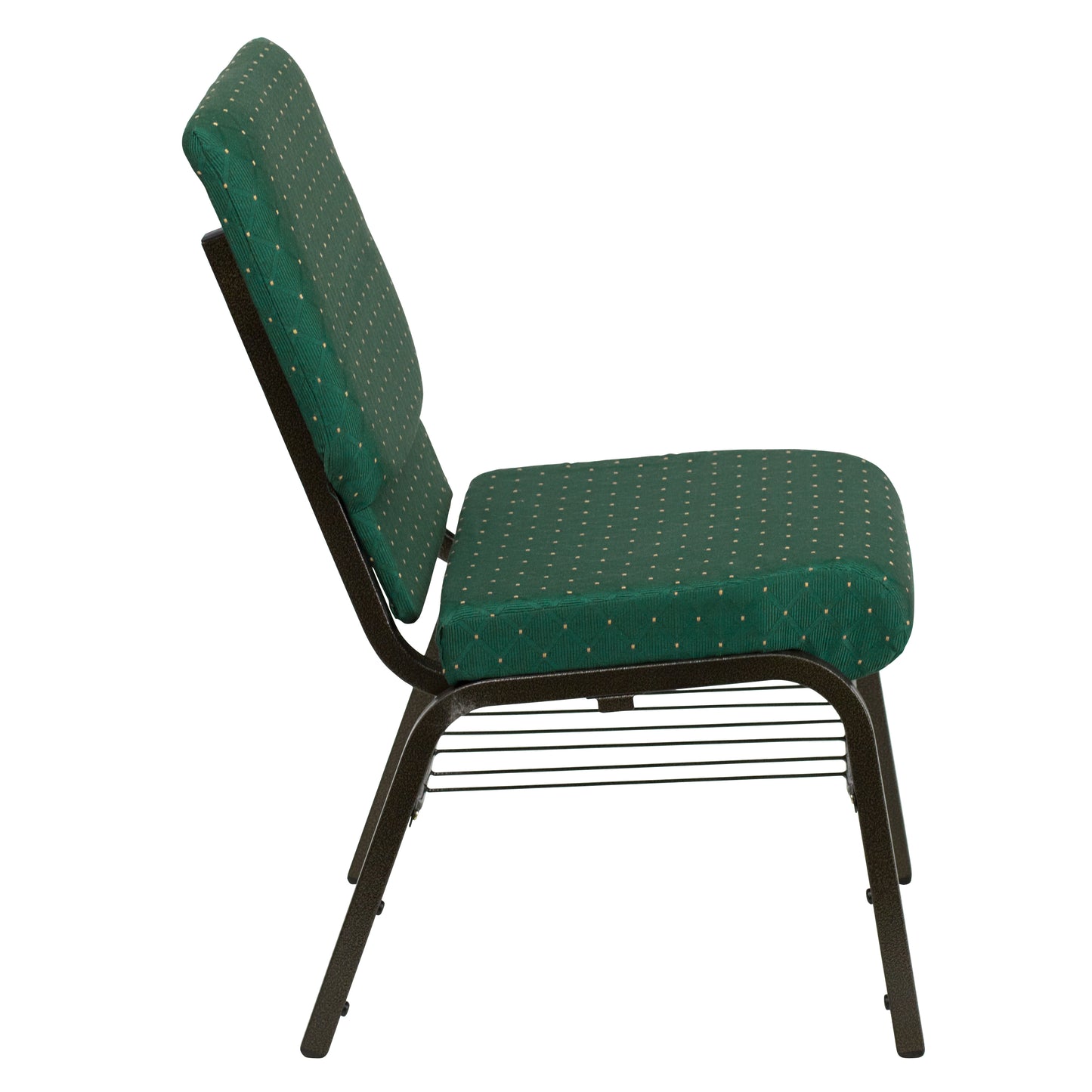 HERCULES Series 18.5''W Church Chair in Green Patterned Fabric with Book Rack - Gold Vein Frame Green Patterned Fabric/Gold Vein Frame