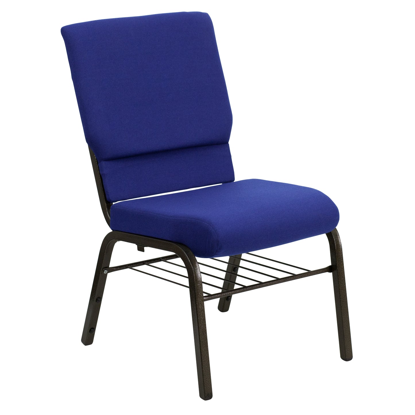 HERCULES Series 18.5''W Church Chair in Navy Blue Fabric with Book Rack - Gold Vein Frame Navy Blue Fabric/Gold Vein Frame