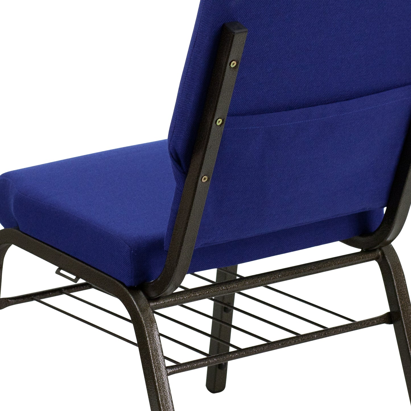 HERCULES Series 18.5''W Church Chair in Navy Blue Fabric with Book Rack - Gold Vein Frame Navy Blue Fabric/Gold Vein Frame