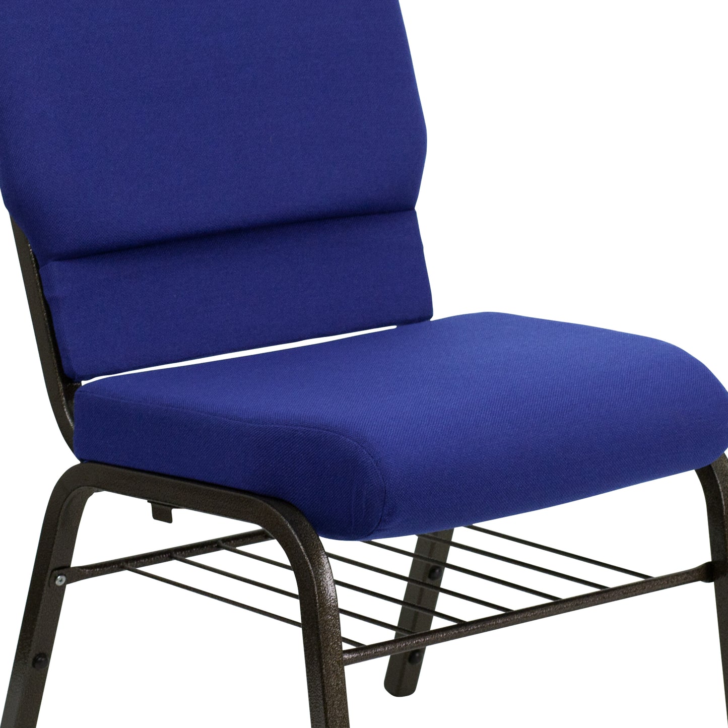 HERCULES Series 18.5''W Church Chair in Navy Blue Fabric with Book Rack - Gold Vein Frame Navy Blue Fabric/Gold Vein Frame
