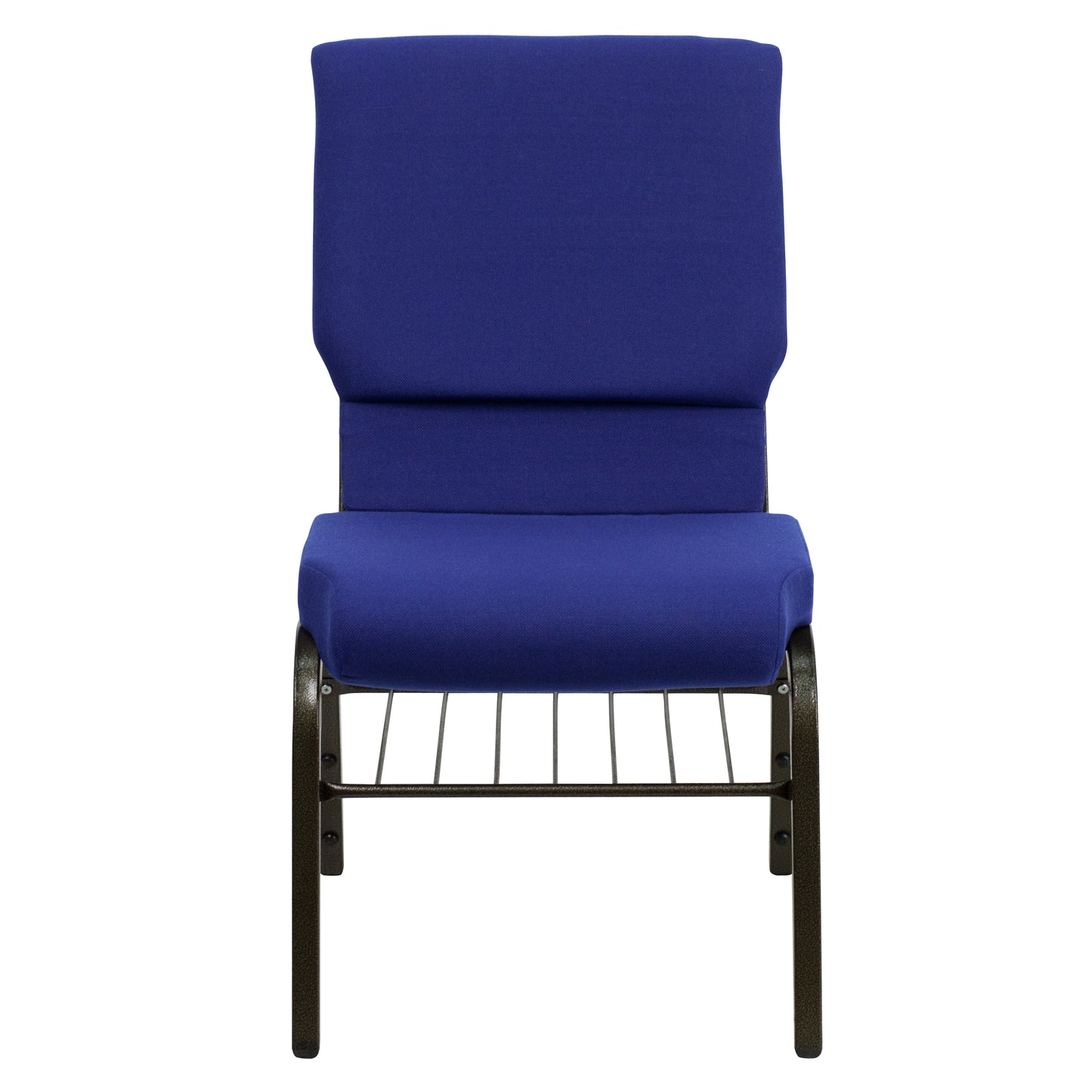 HERCULES Series 18.5''W Church Chair in Navy Blue Fabric with Book Rack - Gold Vein Frame Navy Blue Fabric/Gold Vein Frame