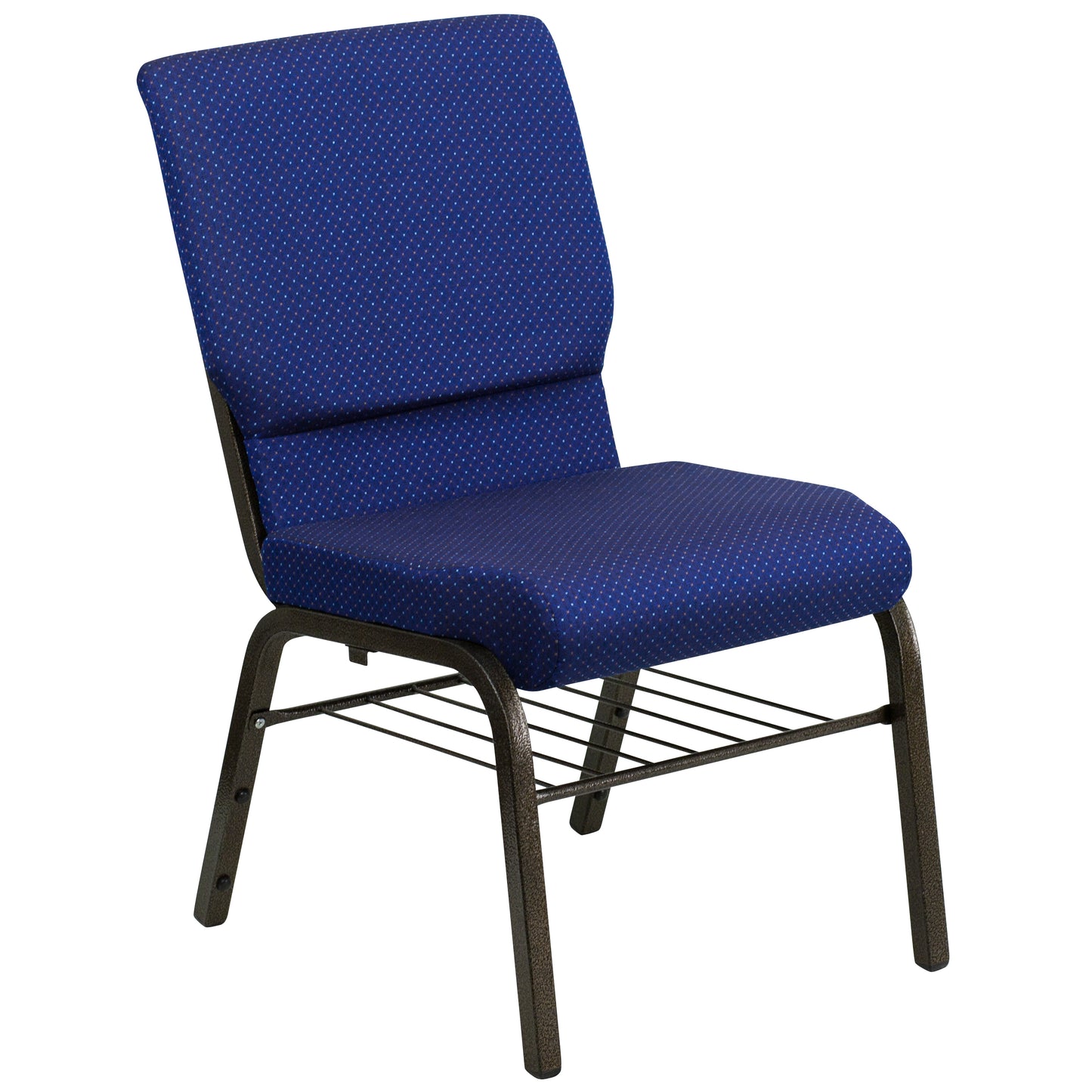 HERCULES Series 18.5''W Church Chair in Navy Blue Patterned Fabric with Book Rack - Gold Vein Frame Navy Blue Patterned Fabric/Gold Vein Frame